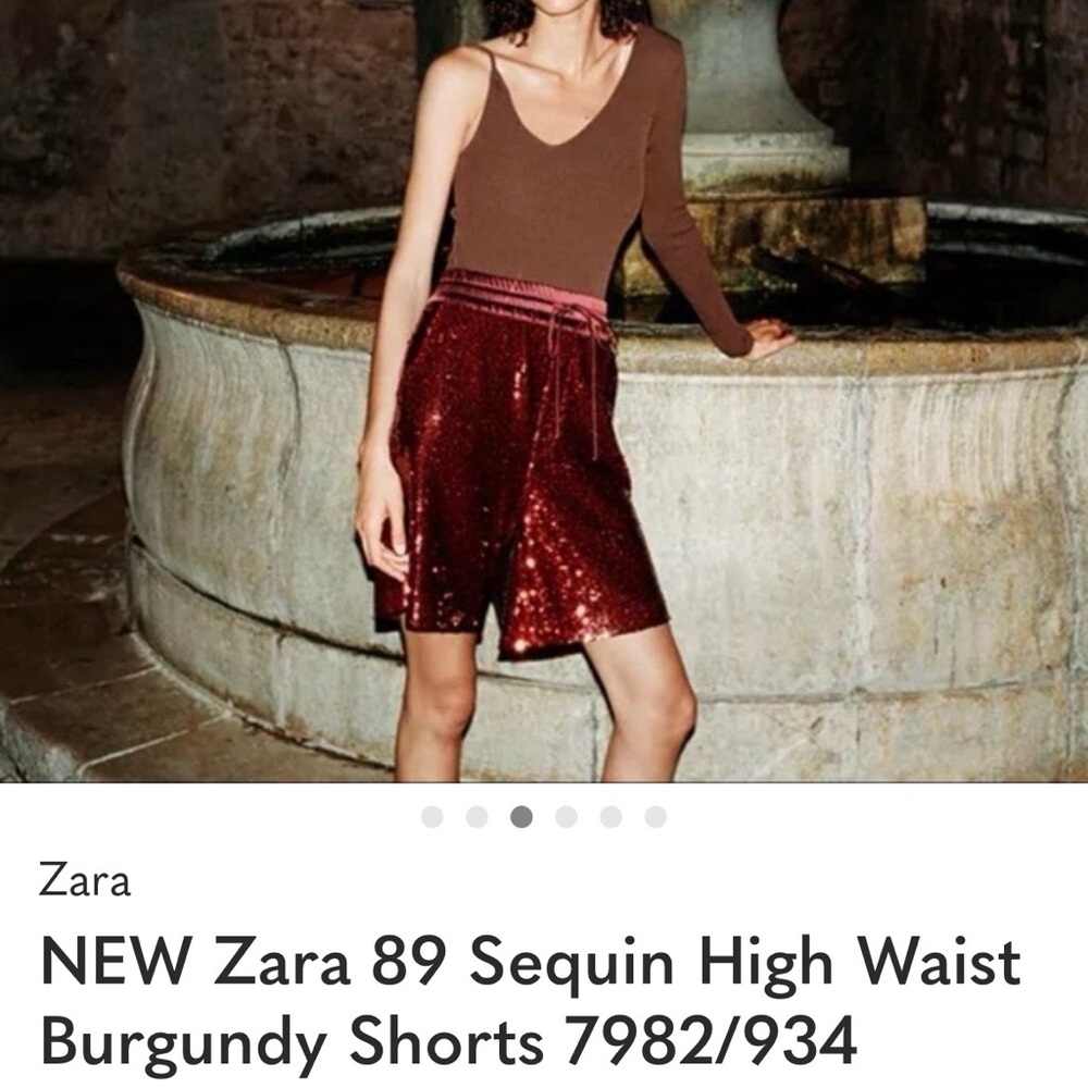 Zara Burgundy Sequin High-Waist Shorts
